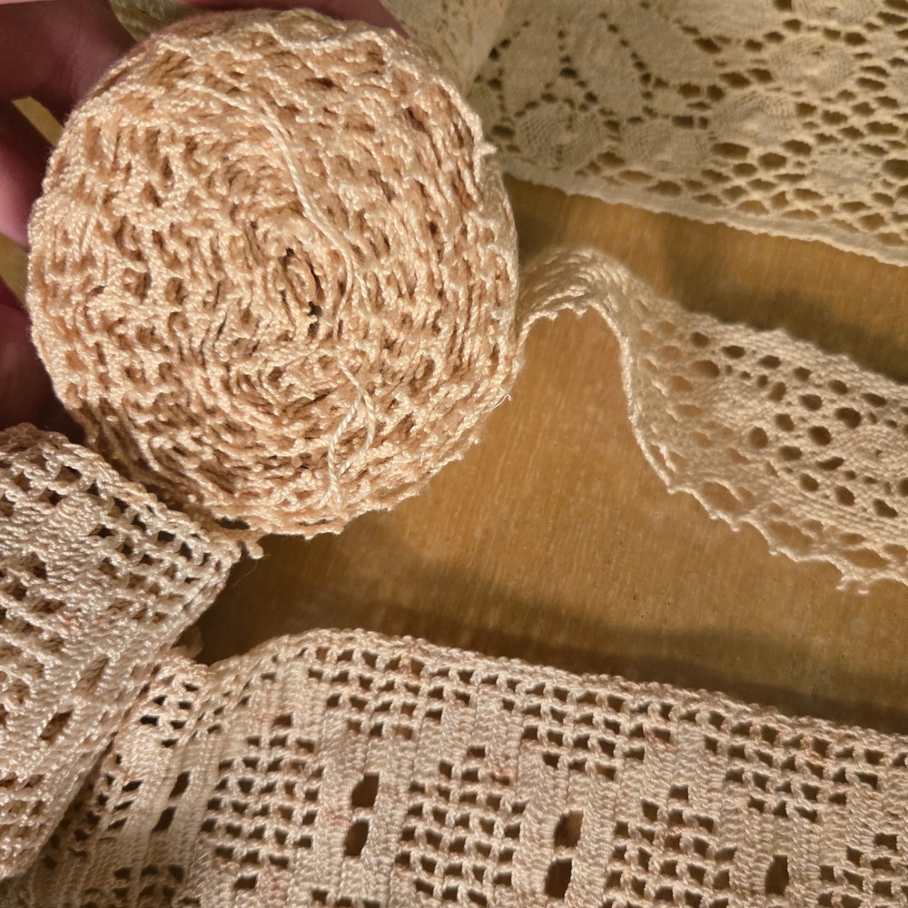Vintage Lace Trim Lot 7 Rolls Crochet Eyelet Floral Cream Rose Sewing Crafting - Picture 9 of 15